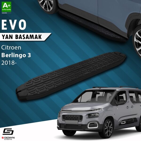Citroen Berlingo 3 Uzun Şase Evo Siyah Yan Basamak 213 Cm 2018 Üzeri A+ Kalite